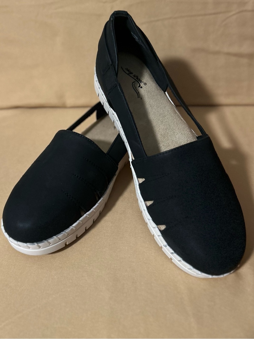 easy street Black Slip-On Casual Flats with White Sole